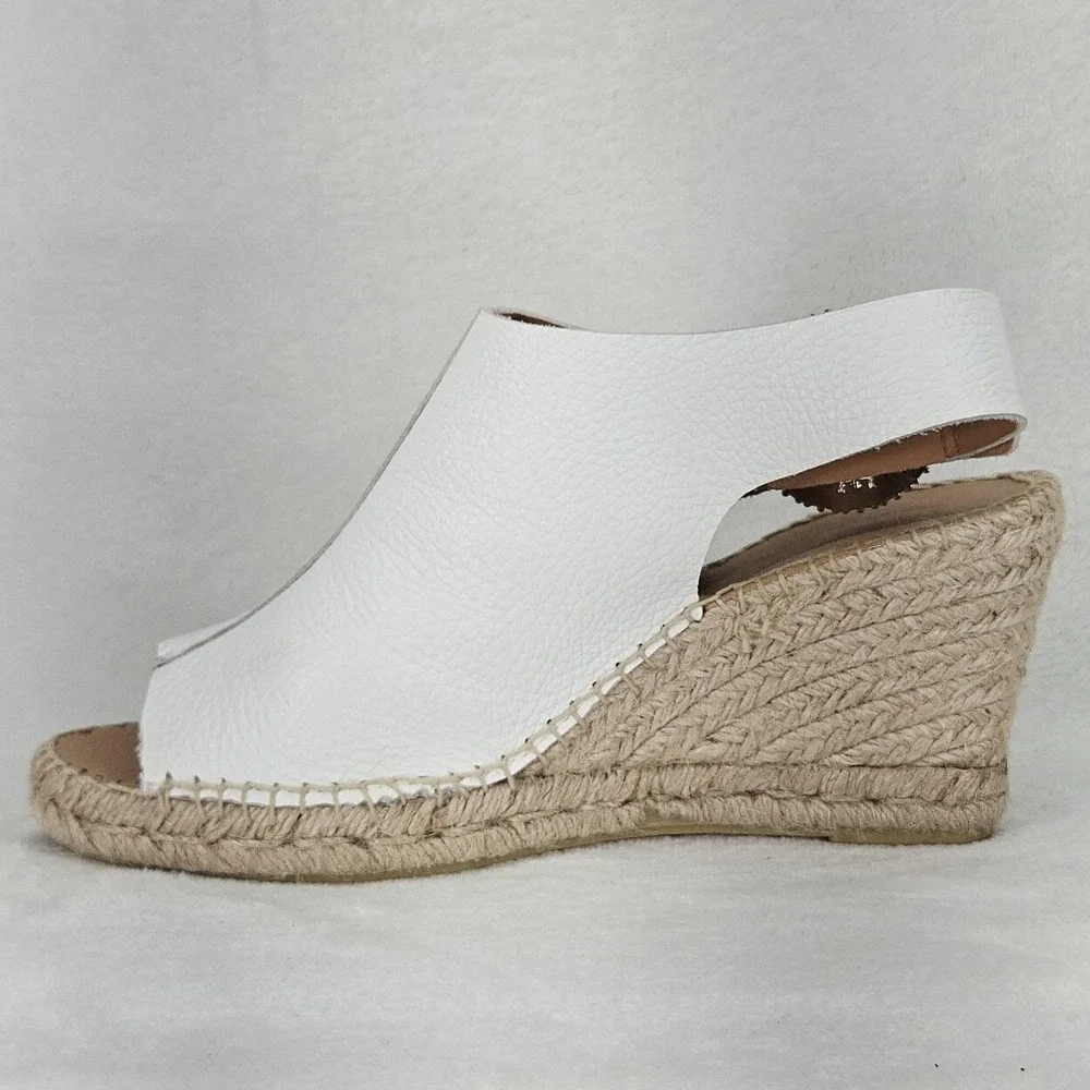 Maypol Sandal Womens 8.5 White Leather Espadrille Wedge Rhinestone Anthropologie